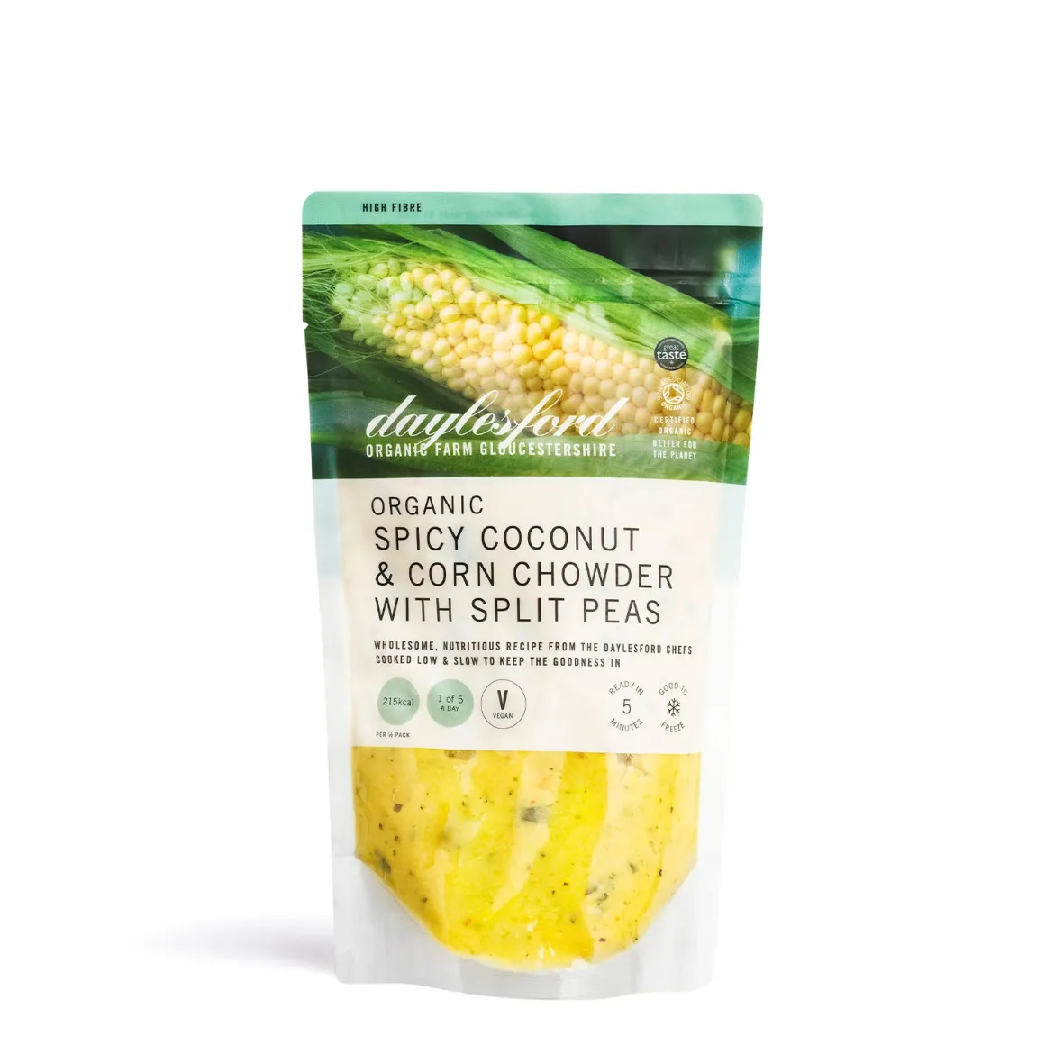 Daylesford Organic Ready To Cook Meals>Organic Coconut Corn Chowder with Split Peas & Coriander